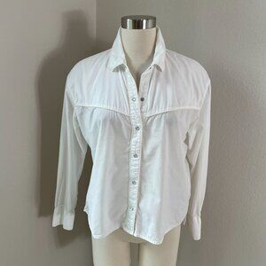 James Perse Womens Small White Pearl Snap Shirt Long Sleeve Blouse Western Top